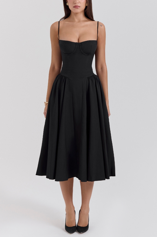 Luxe Velvet Corset Midi Dress 🌟 Sculpted Elegance